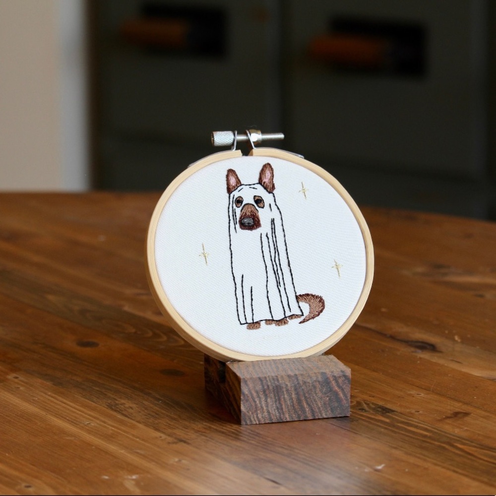 Ghost Dog Embroidery Art